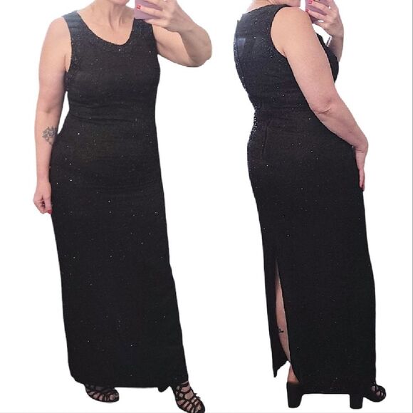 VTG 90s Laurence Kazar Black Beaded 100% Silk Formal Maxi Dress Large Sleeveless - Picture 8 of 12
